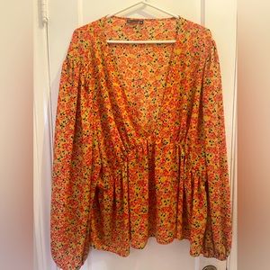 ASOS brand floral deep cut long sleeve blouse